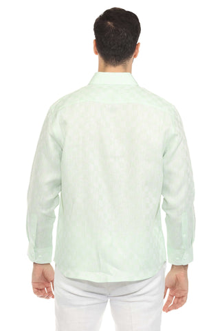 Men's Casual Long Sleeve Linen Shirt Checkered Print 100% Linen Button Down