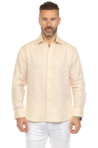Men's Casual Long Sleeve Linen Shirt Checkered Print 100% Linen Button Down