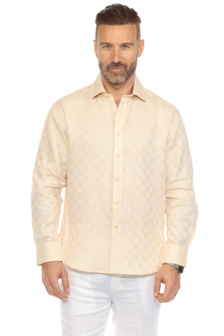 Men's Casual Long Sleeve Linen Shirt Checkered Print 100% Linen Button Down