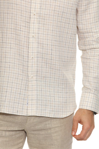 Men's Casual Long Sleeve Linen Shirt Checkered Print 100% Linen Button Down