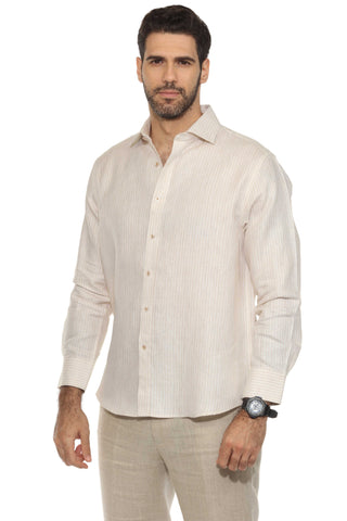 Men's Casual Long Sleeve Linen Shirt Pinstripe Print 100% Linen Button Down