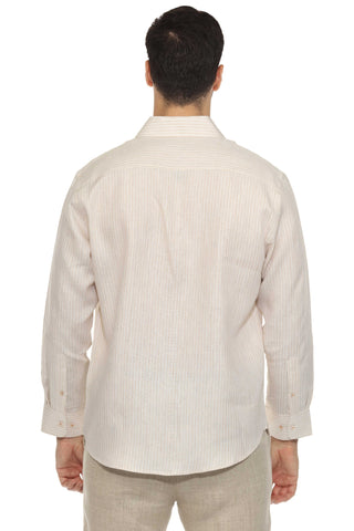 Men's Casual Long Sleeve Linen Shirt Pinstripe Print 100% Linen Button Down