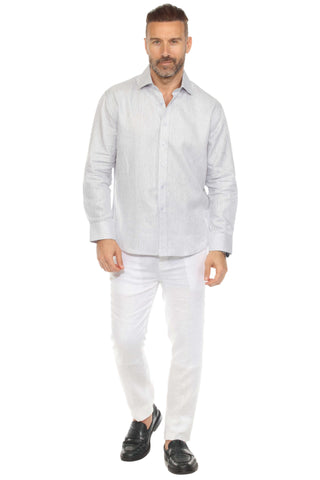 Men's Casual Long Sleeve Linen Shirt Pinstripe Print 100% Linen Button Down