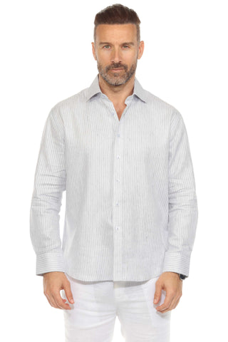 Men's Casual Long Sleeve Linen Shirt Pinstripe Print 100% Linen Button Down