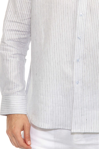 Men's Casual Long Sleeve Linen Shirt Pinstripe Print 100% Linen Button Down