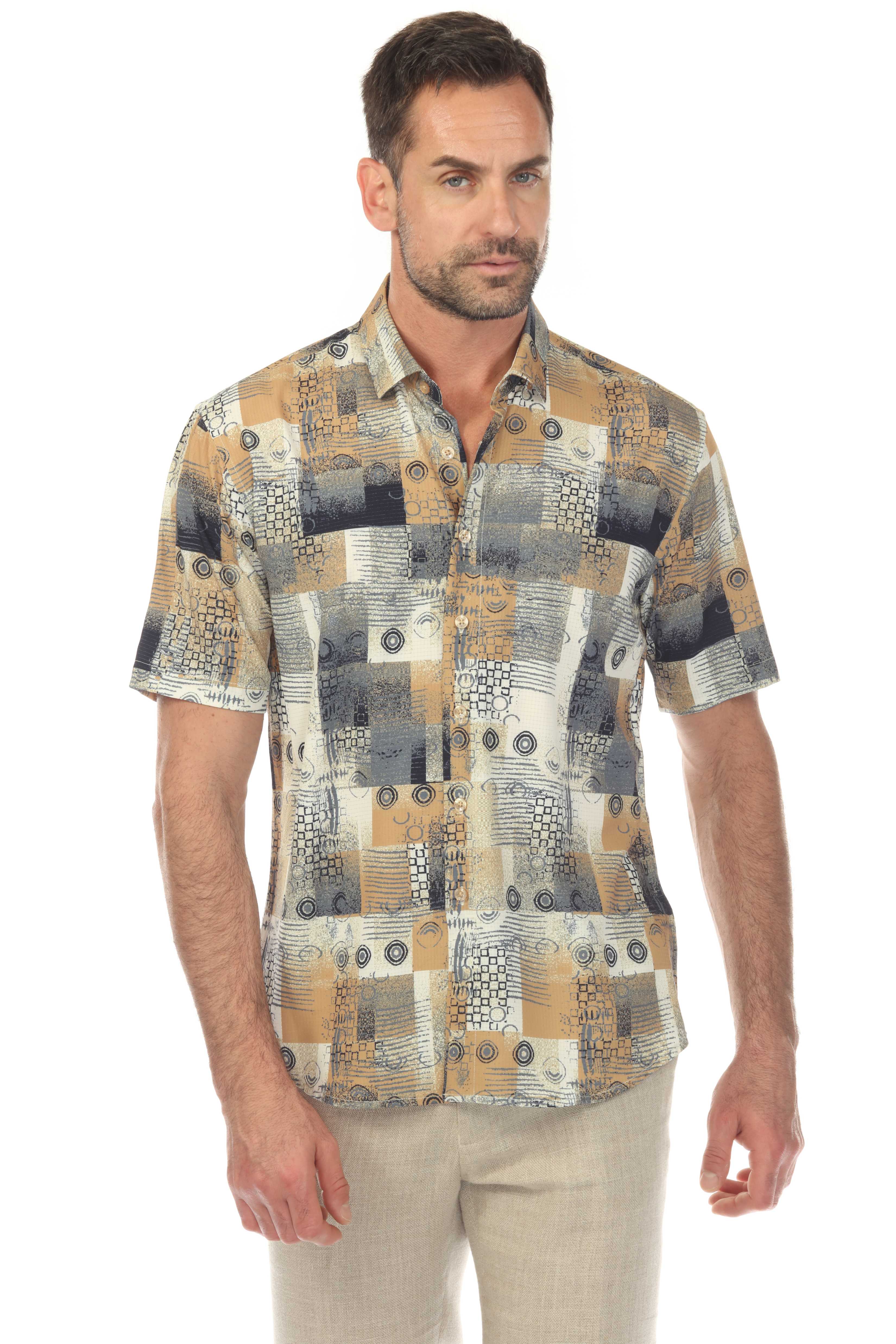 men's champagne dress shirt short sleeve Men's Black Champagne 4-Way Stretch Short Sleeve Shirt MSC-3022 naturalcollectioncorp.com