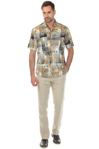 men's champagne dress shirt short sleeve Mens Champagne Guayabera Shirt MC-1329- Mojito 100% Linen with 4 Pockets S - 2XL