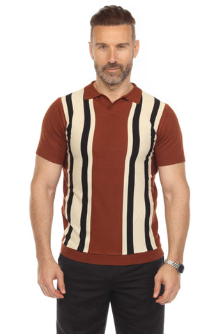 Mojito Mens Stylish Premium Knit Textured Polo Shirt with Color Stripe Pattern