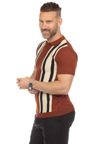 Mojito Mens Stylish Premium Knit Textured Polo Shirt with Color Stripe Pattern