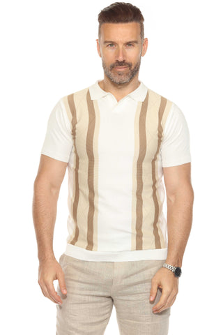 Mojito Mens Stylish Premium Knit Textured Polo Shirt with Color Stripe Pattern