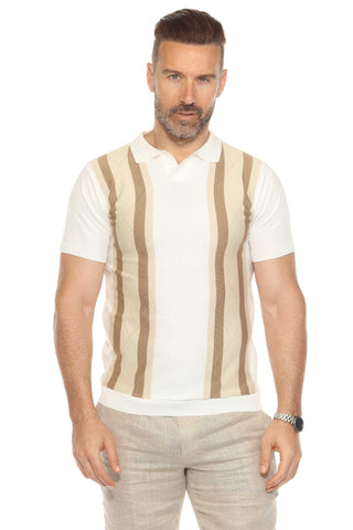 Mojito Mens Stylish Premium Knit Textured Polo Shirt with Color Stripe Pattern