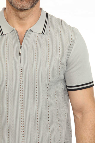 Mojito Mens Stylish Premium Knit Textured Polo Shirt with Zipper Closure