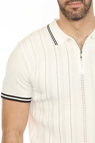 Mojito Mens Stylish Premium Knit Textured Polo Shirt with Zipper Closure