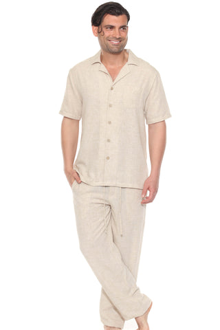 Men's Beach Resort Wear Camp Collar Shirt and Pant Lounge Set