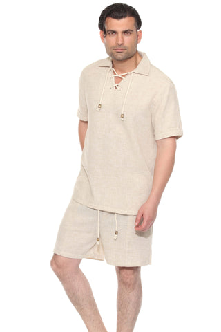 Men's Beach Resort Wear Lounge Short Set with Drawstring Shirt