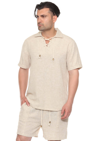 Men's Beach Resort Wear Lounge Short Set with Drawstring Shirt