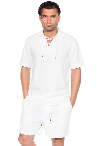 Men's Beach Resort Wear Lounge Short Set with Drawstring Shirt