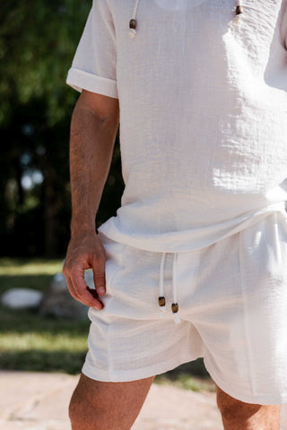 Men's Beach Resort Wear Lounge Short Set with Drawstring Shirt