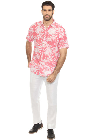 Men's Resort Style Casual Linen Blend Tropical Print Shirt