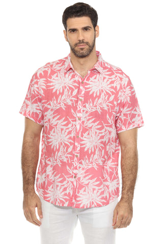 Men's Resort Style Casual Linen Blend Tropical Print Shirt