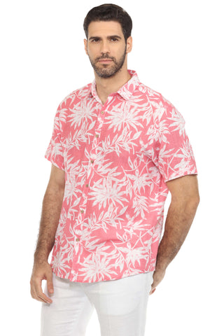 Men's Resort Style Casual Linen Blend Tropical Print Shirt