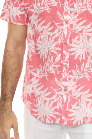 Men's Resort Style Casual Linen Blend Tropical Print Shirt