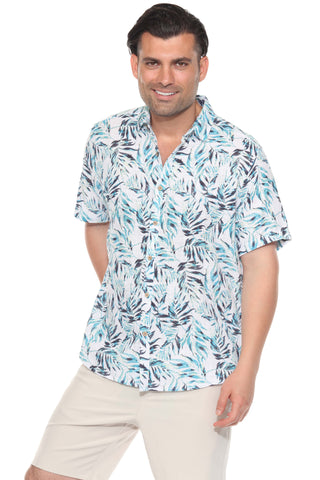 Mojito Men's Resort Style Casual Linen Blend Colorful Tropical Leaf Print Shirt