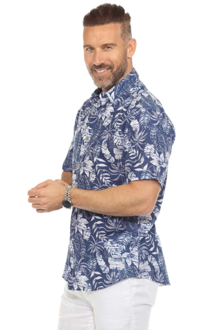Men's Resort Style Casual Linen Blend Tropical Print Shirt