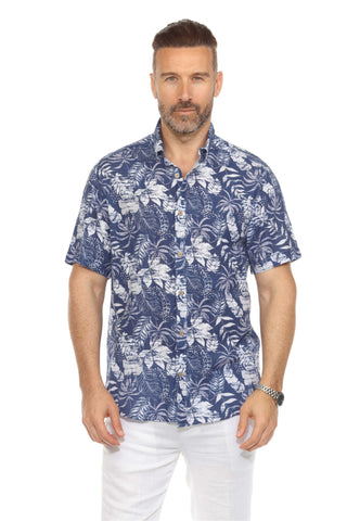 Men's Resort Style Casual Linen Blend Tropical Print Shirt