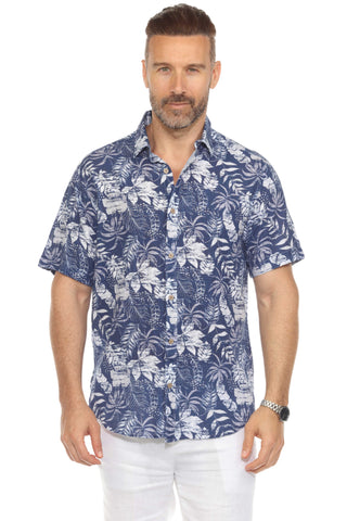 Men's Resort Style Casual Linen Blend Tropical Print Shirt