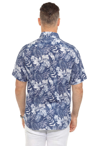 Men's Resort Style Casual Linen Blend Tropical Print Shirt