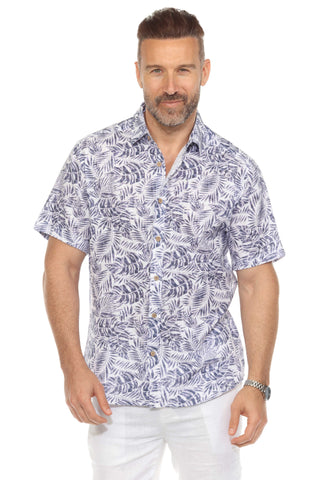 Men's Resort Style Casual Linen Blend Leafy Print Shirt
