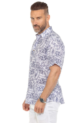 Men's Resort Style Casual Linen Blend Leafy Print Shirt