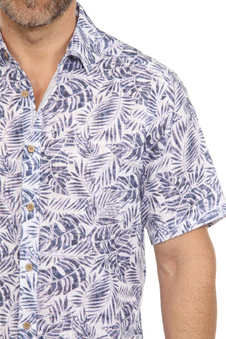 Men's Resort Style Casual Linen Blend Leafy Print Shirt