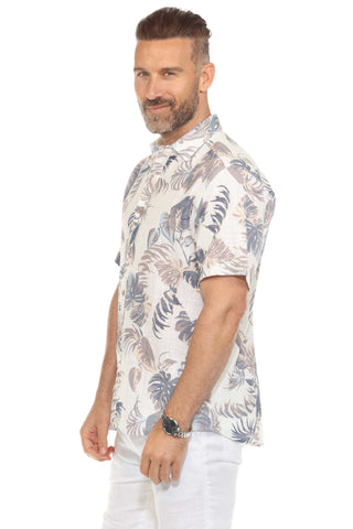 Mojito Men's Resort Style Casual Linen Blend Leafy Tropical Print Shirt