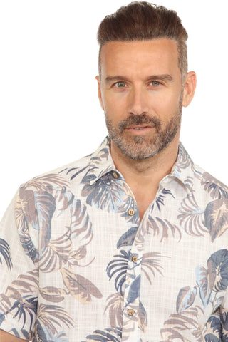 Mojito Men's Resort Style Casual Linen Blend Leafy Tropical Print Shirt