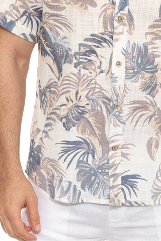 Mojito Men's Resort Style Casual Linen Blend Leafy Tropical Print Shirt