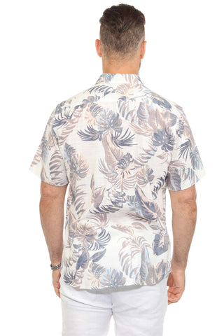 Mojito Men's Resort Style Casual Linen Blend Leafy Tropical Print Shirt