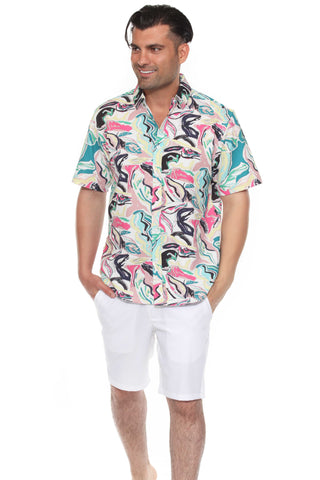 Mojito Men's Resort Style Casual Festive Print Searsucker Textured Shirt