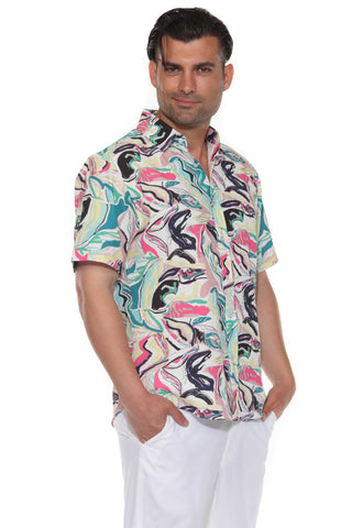 Mojito Men's Resort Style Casual Festive Print Searsucker Textured Shirt