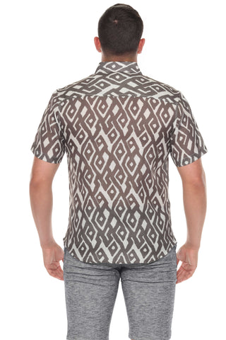 Mojito Men's Resort Style Casual Linen-Look Modern Print Shirt