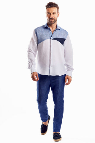 Mojito Casual Multi Color Block Design 100% Linen Shirt Long Sleeve