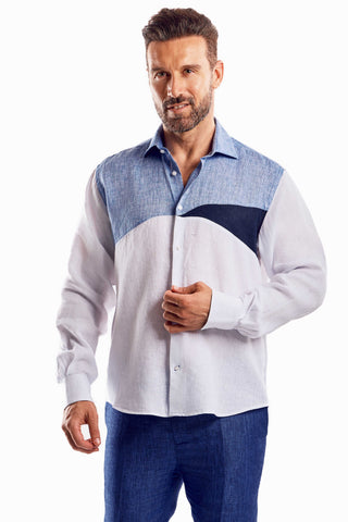 Mojito Casual Multi Color Block Design 100% Linen Shirt Long Sleeve