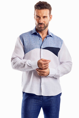 Mojito Casual Multi Color Block Design 100% Linen Shirt Long Sleeve