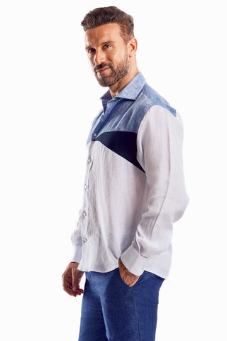 Mojito Casual Multi Color Block Design 100% Linen Shirt Long Sleeve