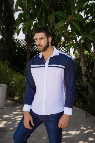 Casual Multi Color Block Design 100% Linen Shirt Long Sleeve