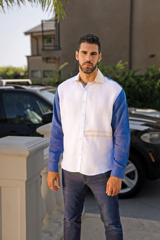 Casual Multi Color Block Design 100% Linen Shirt Long Sleeve