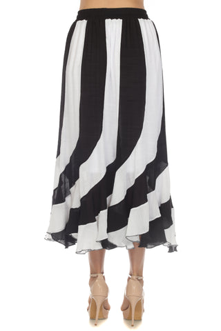 Mojito Women's Casual Resort Wear White Striped Boho Maxi Skirt with Drawstring Waist