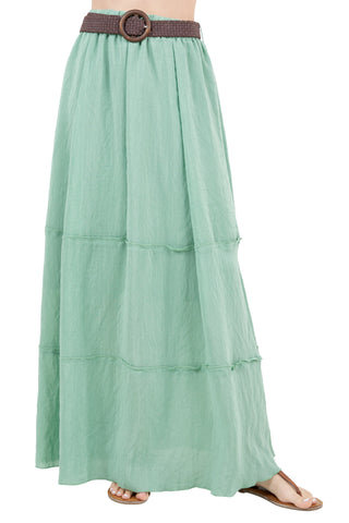 Women's Casual Resort Wear Boho Maxi Skirt with Belt