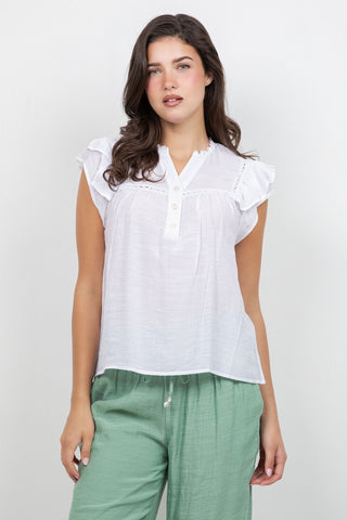 Ladies Boho Flutter Sleeve Button Blouse